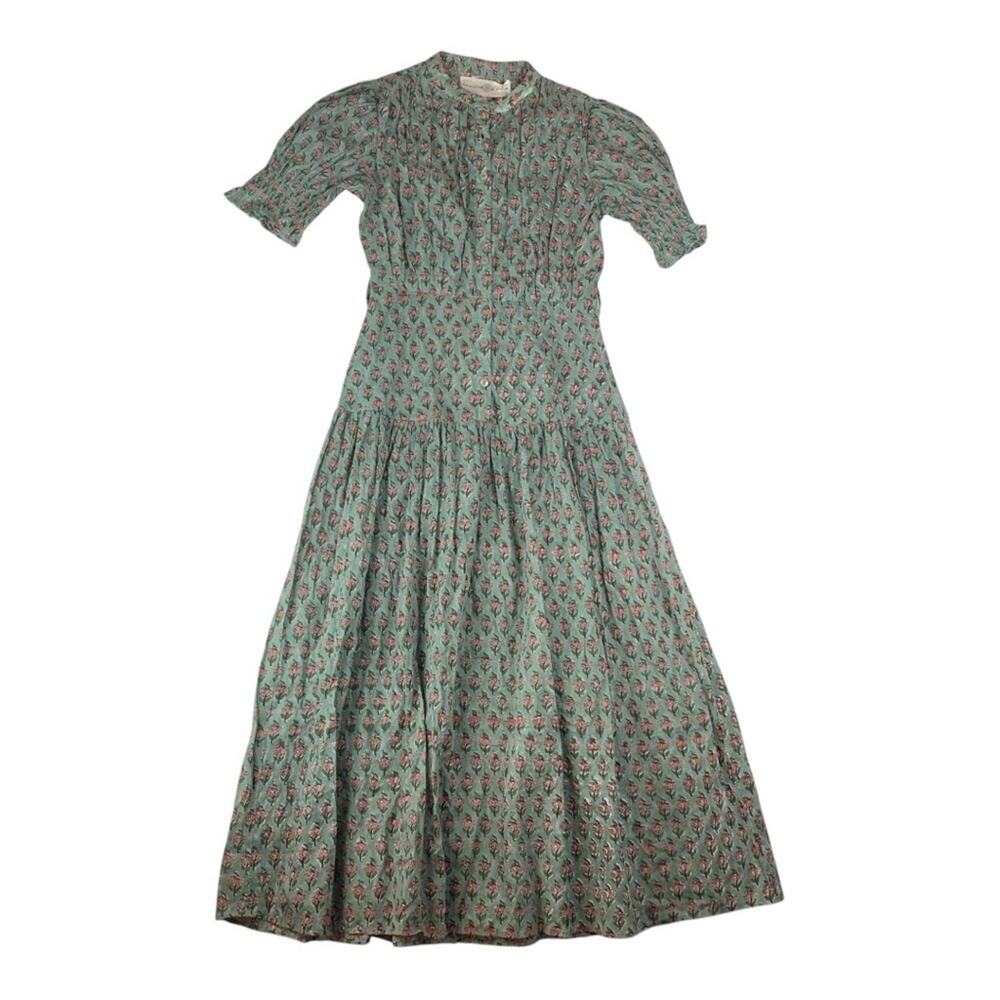 Daughters of India women's XS extra small prairie sage Green Puff Sleeve dress